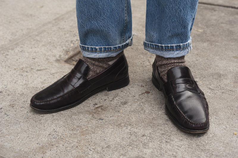 black loafers and jeans