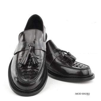 Basket Weave Black Tassel Loafers - The Allnighter Image