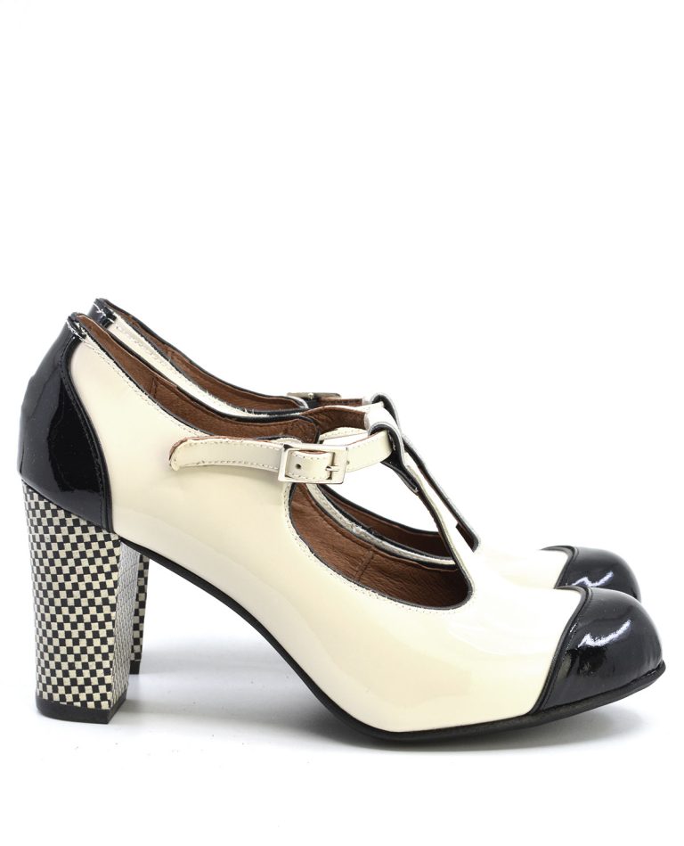 The Dusty In Cream & Black Patent – Ladies Retro T-Bar Shoe by Mod ...