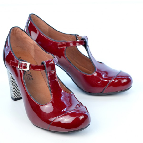 The Dusty In Red Wine / Burgundy Patent – Ladies Retro T-Bar Shoe by ...