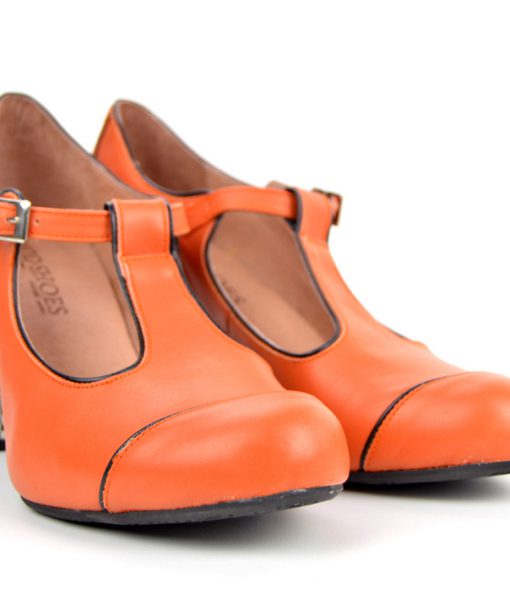 The Dusty In Burnt Orange – Ladies Retro T-Bar Shoe by Modshoes – Mod Shoes