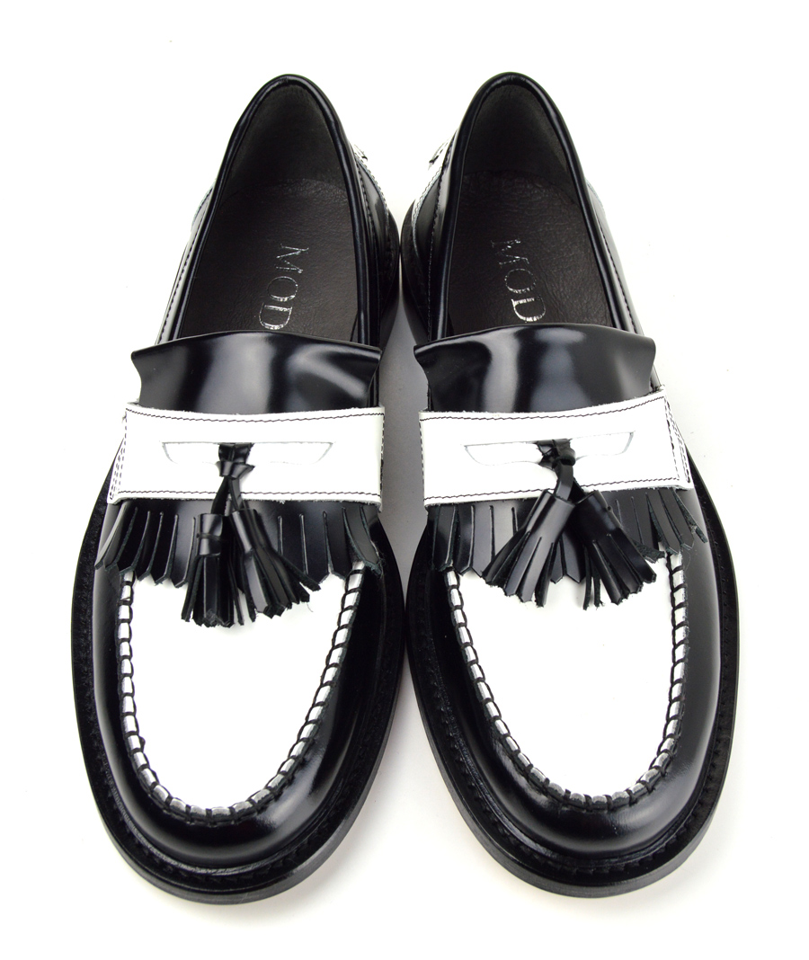 black and white loafer
