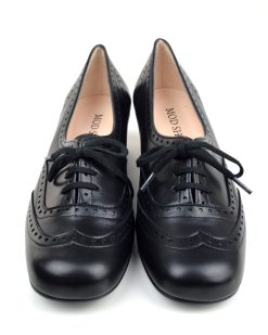 The Faye Brogue In Black Leather – 60s 70s Vintage Style Ladies Shoes ...