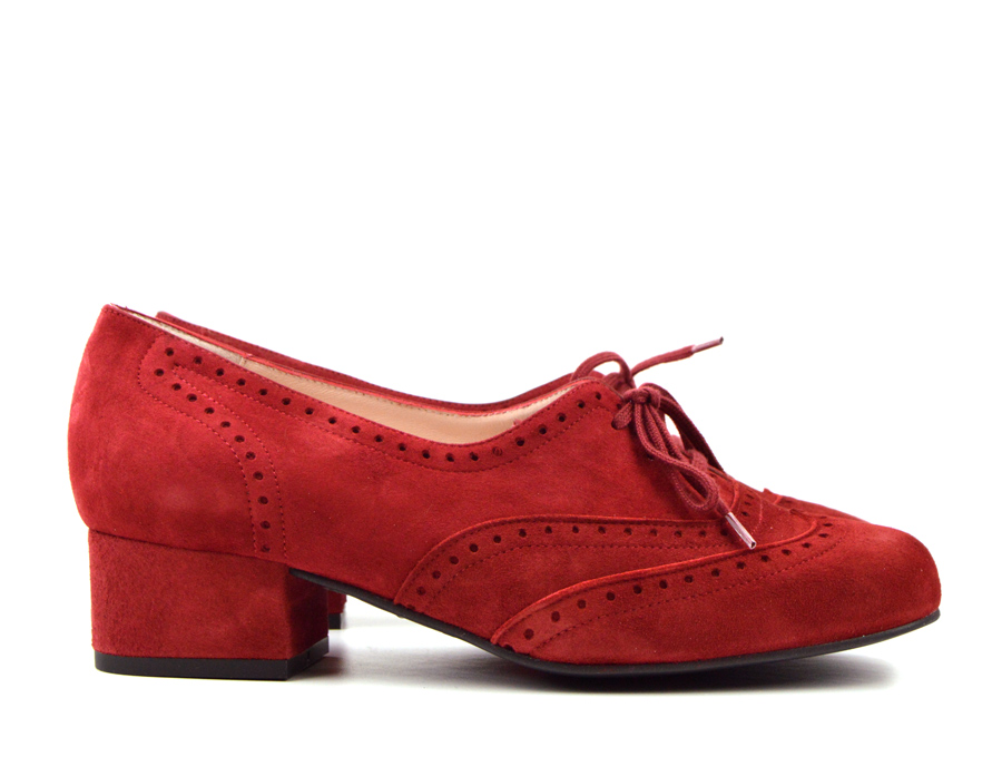 The Faye Brogue In Cranberry Suede – Vintage Style Ladies Shoes – Mod Shoes