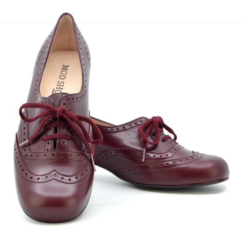 The Faye Brogue In Oxblood Leather – Vintage Style Ladies Shoes – Mod Shoes