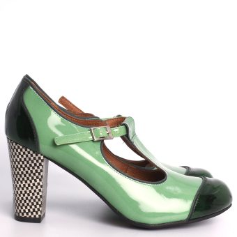 The Dusty In 2 Shades Of Green Patent - Ladies Retro T-Bar Shoe by Mod Shoes Image
