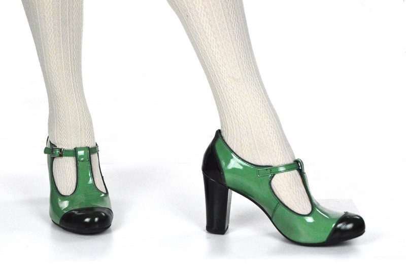 The Dusty In 2 Shades Of Green Patent – Ladies Retro T-Bar Shoe by Mod ...