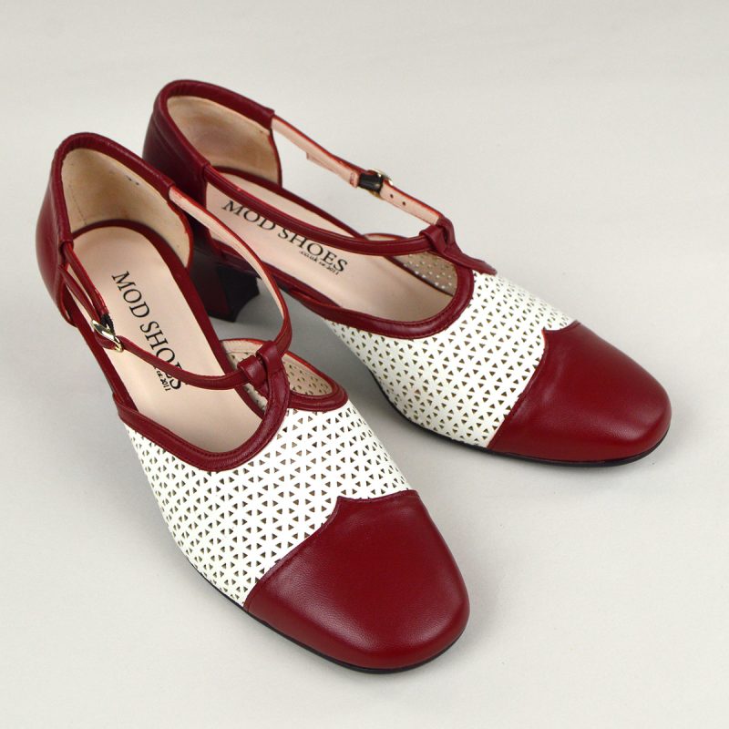 The Betty Burgundy & Cream Leather – T-Bar Ladies Shoes By Modshoes ...