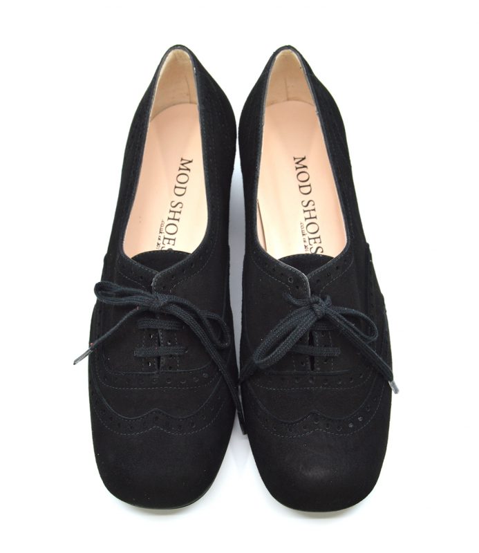 The Faye Brogue In Black Suede – Vintage Style Ladies Shoes – Mod Shoes