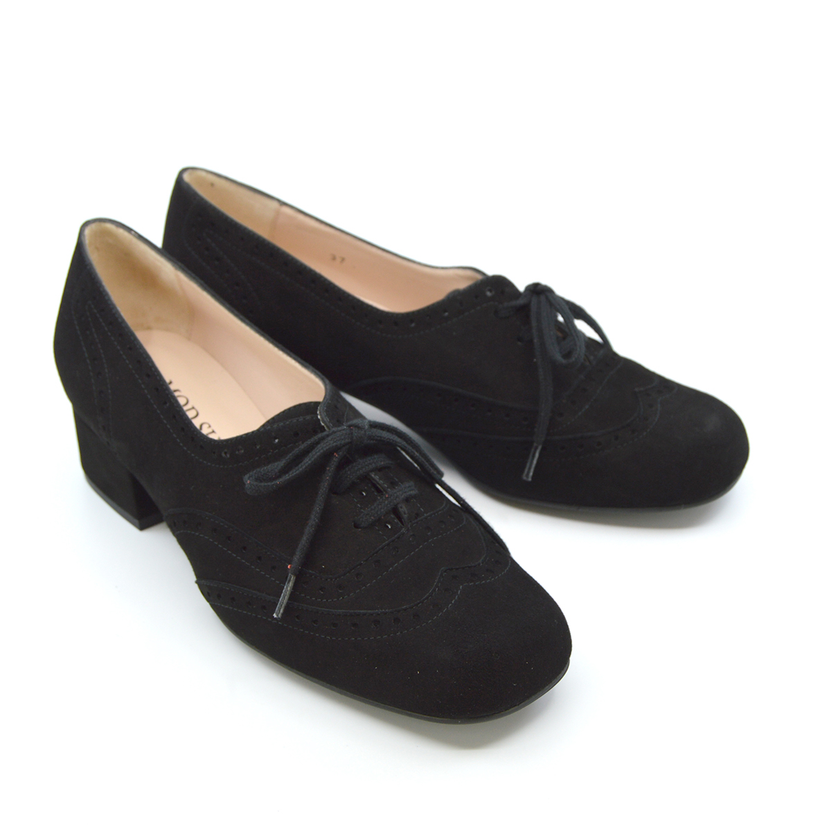 The Faye Brogue In Black Suede 