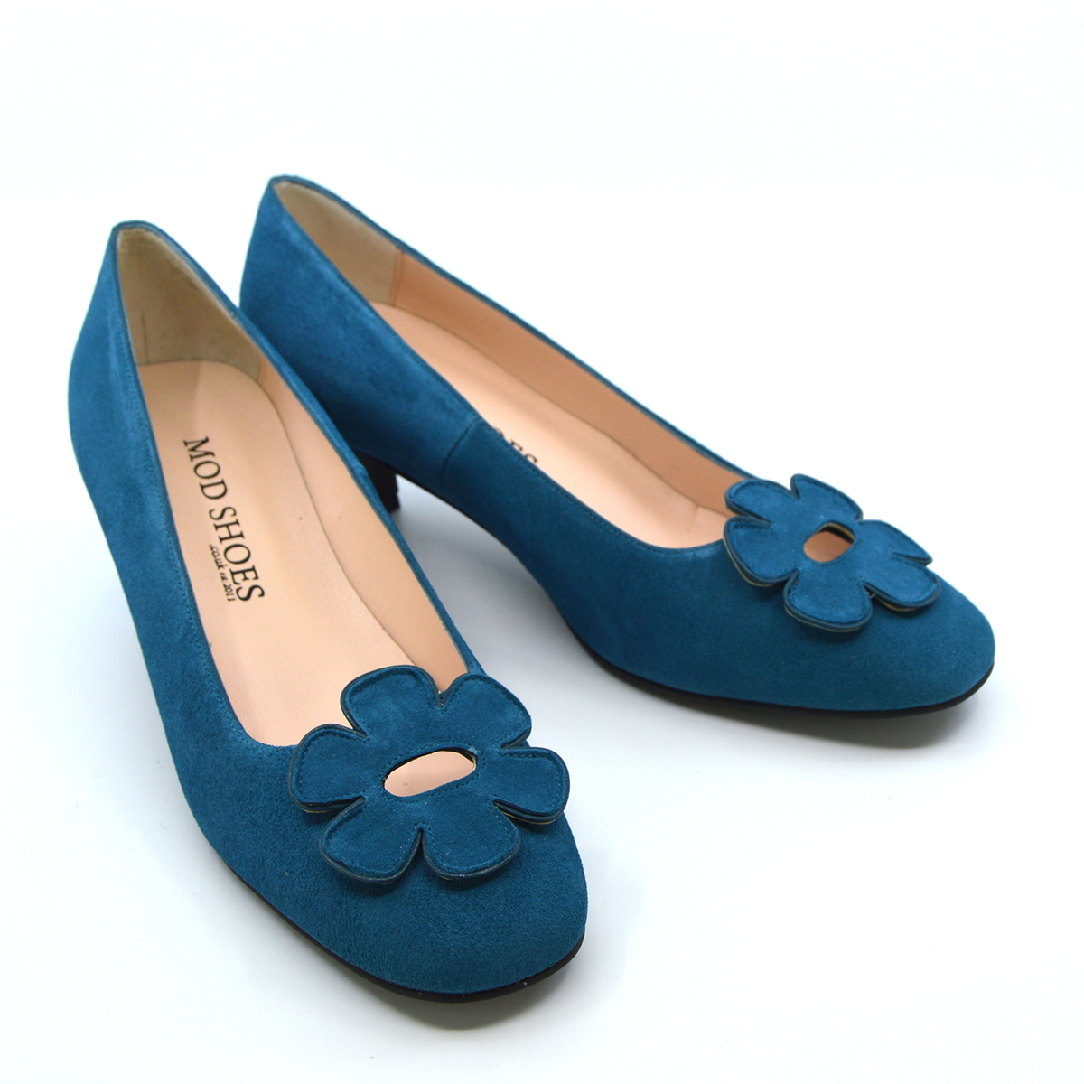 The Fleur Flower Shoes – Teal Suede 