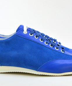 The Ricco in White Leather & Blue Red Strip - Old School Trainers