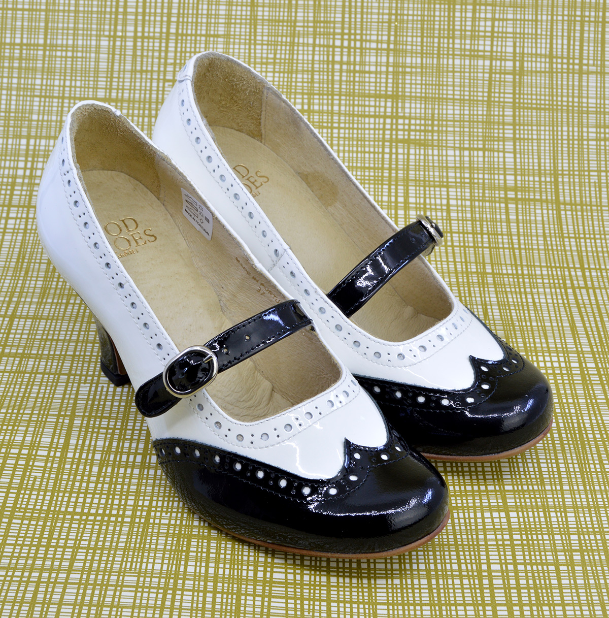 The Penny Black And White Patent Leather Mary Jane Vintage Retro