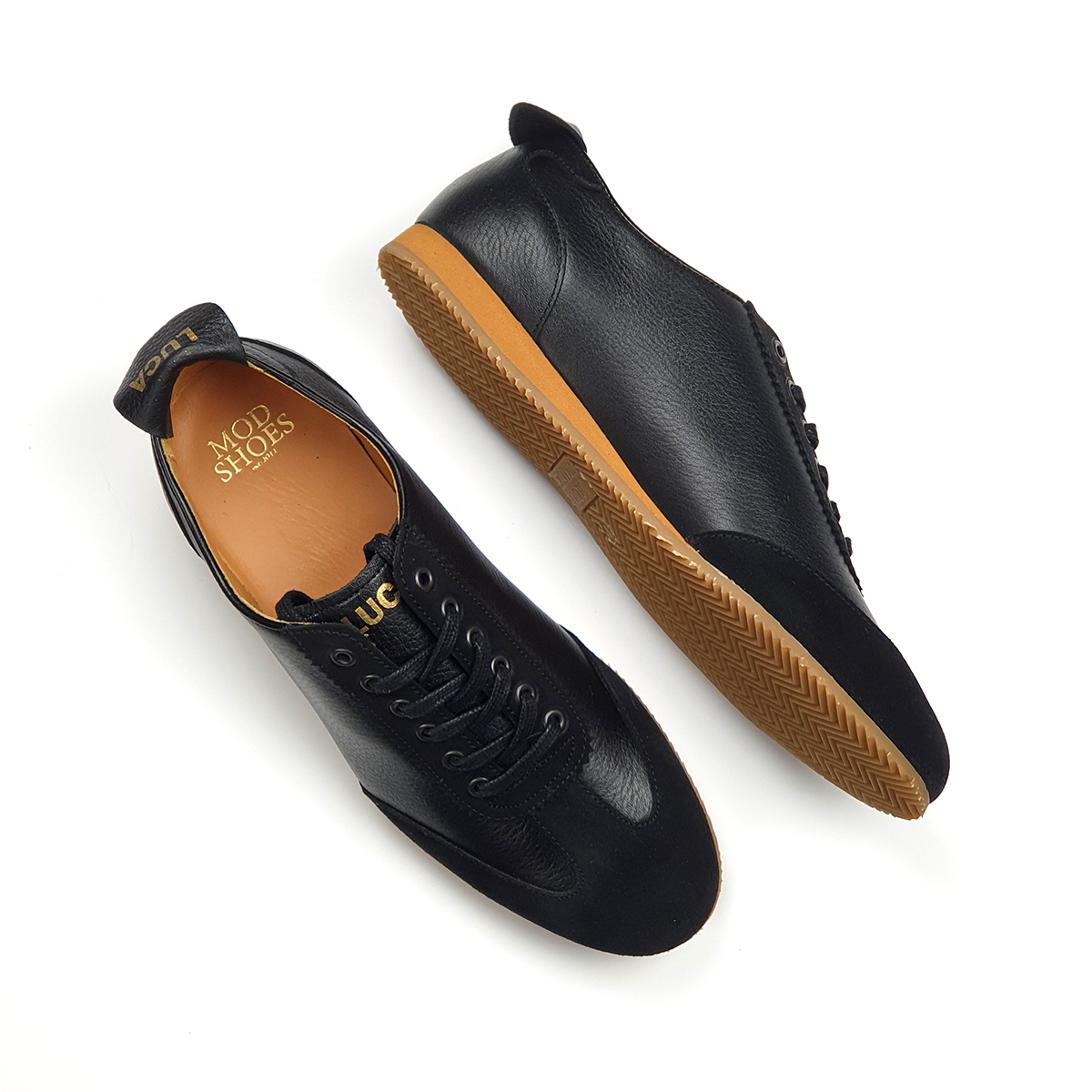 The Luca In Black Leather & Suede – Old School Trainers – Mod Shoes