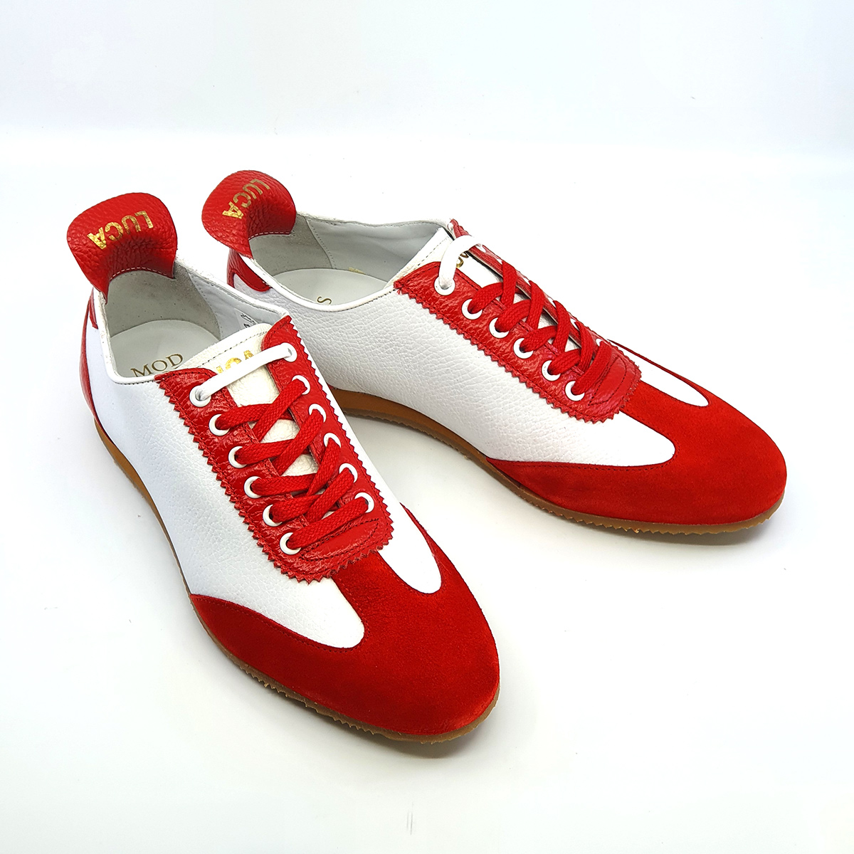 The Luca In White & Red Leather & Suede – Old School Trainers – Mod Shoes