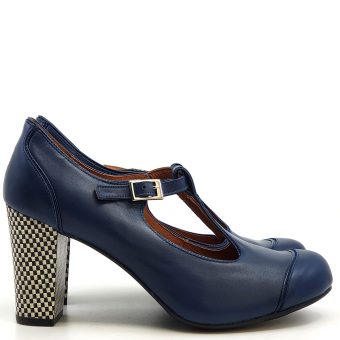 The Dusty In Jeans Blue Plain Leather - Ladies Retro T-Bar Shoe by Mod Shoes Image