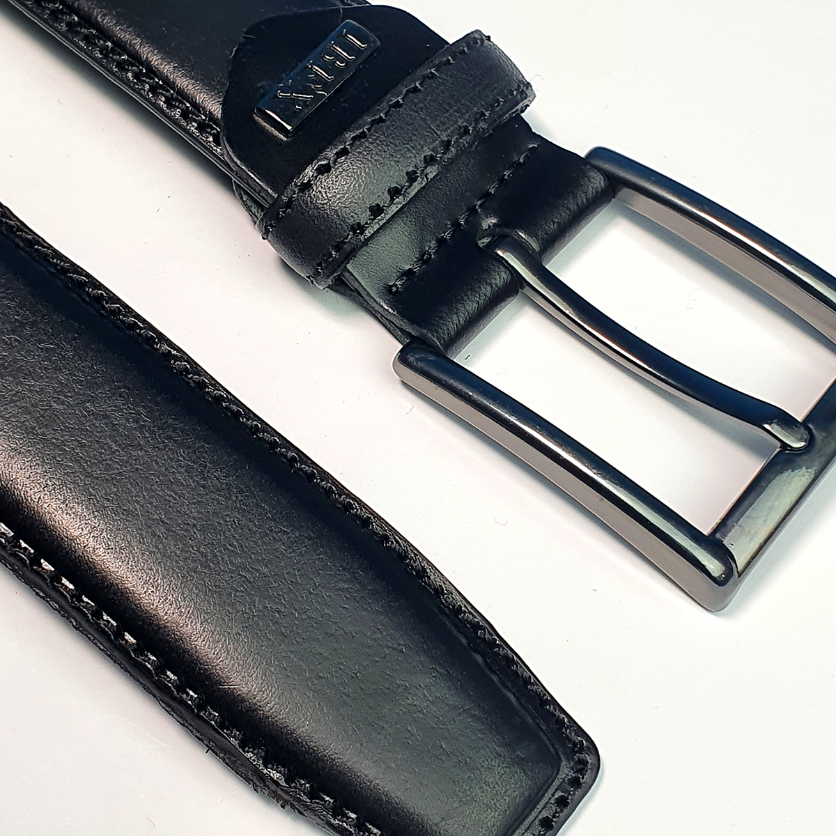 Black Leather Belt – Sewn Edge – Mod Shoes
