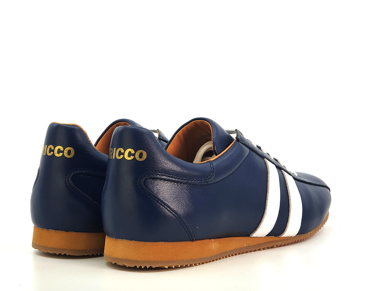 The Ricco in Blue Leather & White Stripe - Old School Trainers
