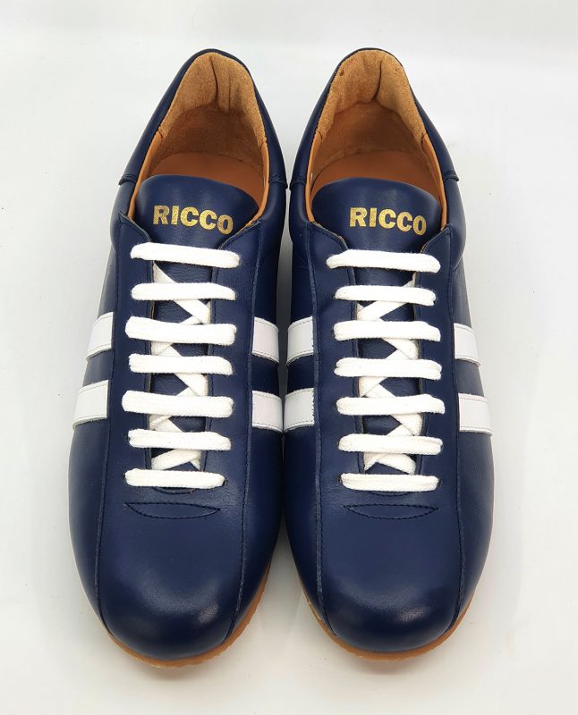 The Ricco In Blue Leather & White Stripe – Old School Trainers – Mod Shoes