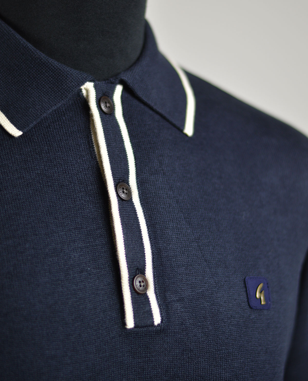 Gabicci Long Sleeve Polo Tipped Collar Navy – Lineker – Mod Shoes