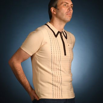 Modshoes Exclusive Gabicci Vintage - The Cal In Latte and Chocolate - Short Sleeve Knit Polo Image