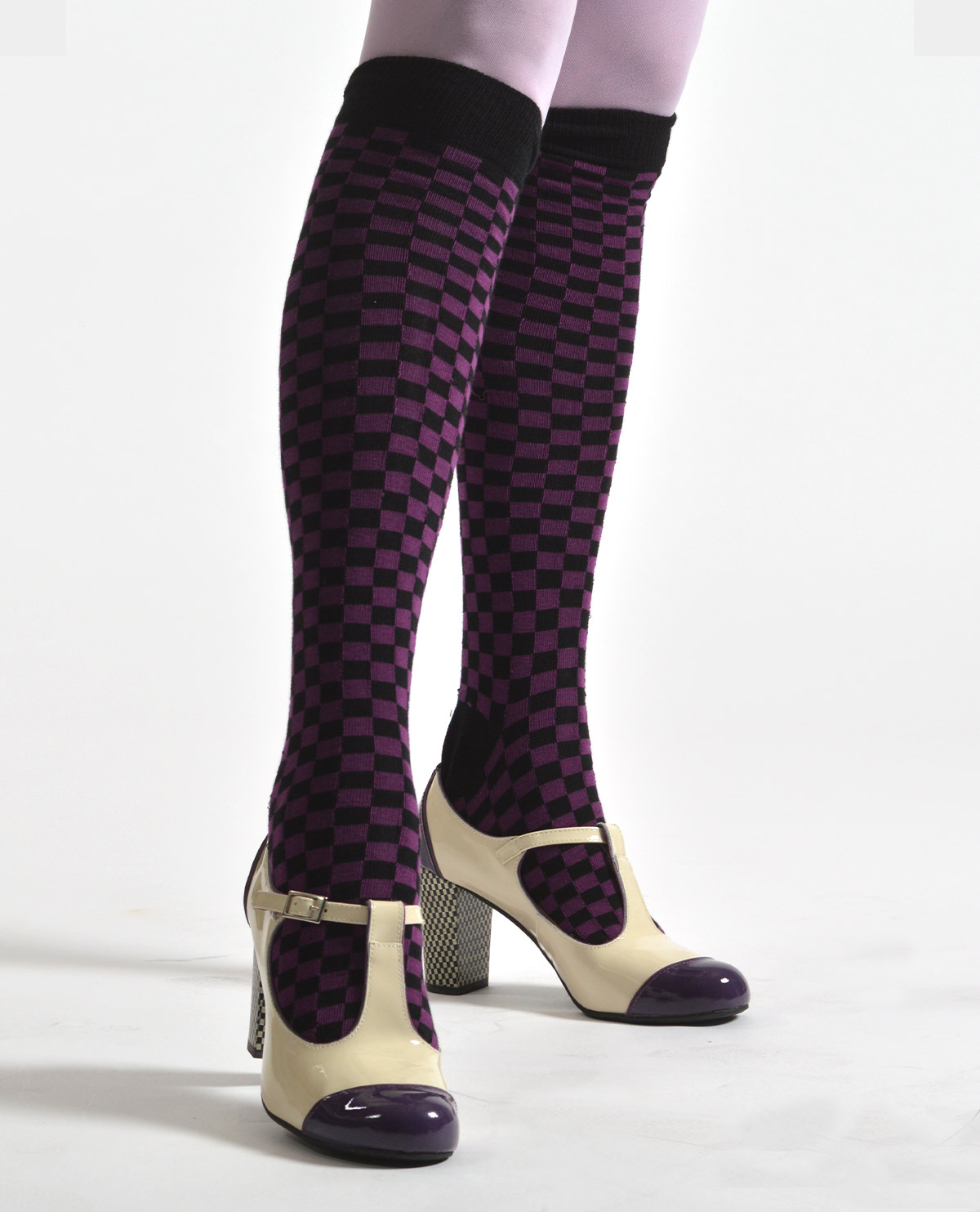 Black Purple Square Knee High Socks- ladies vintage retro 60s – 70s style –  Mod Shoes