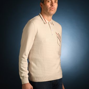 The 'Marcel' Cream - 60's 70's Long Sleeve Knit Polo Image