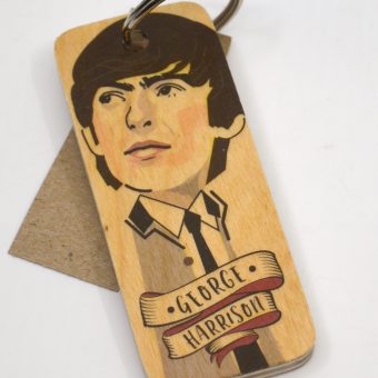 George Harrison - Beatles Wooden Key Ring - UK Made Image