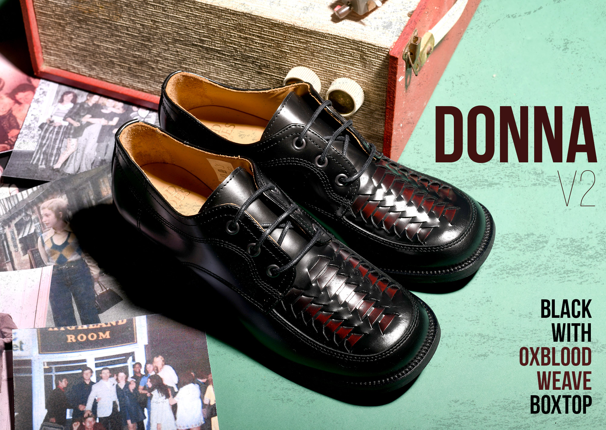 modshoes-the-donna-V2-box-tops-leather-in-black-with-oxblood-weave-nothern-soul-ska-skinhead-womens-shoes-01  – Mod Shoes