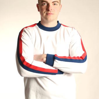 The 'Euro' Top White - Red Blue Stripe Long Sleeve By 66 Clothing Made In UK Image