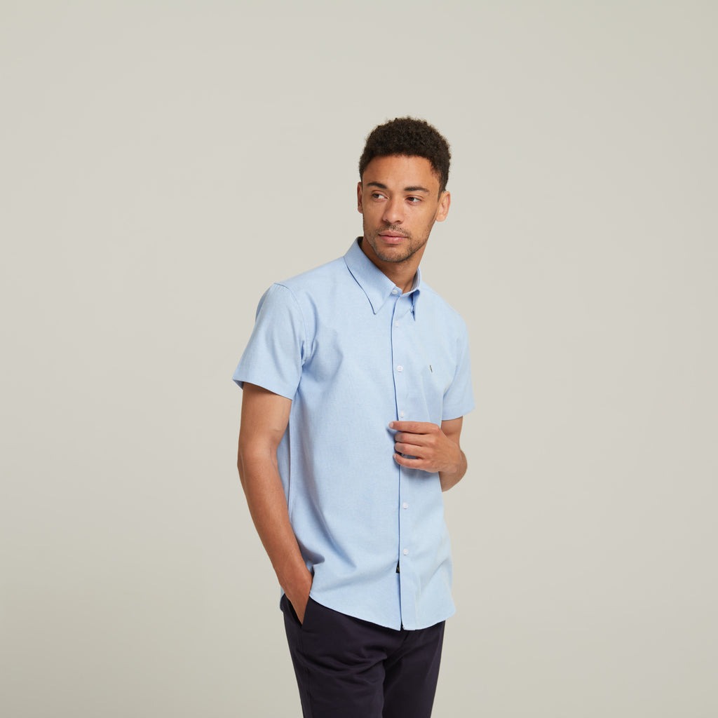 Gabicci Perez Woven Plain Spray (Light Blue) Short Sleeve Button Down ...