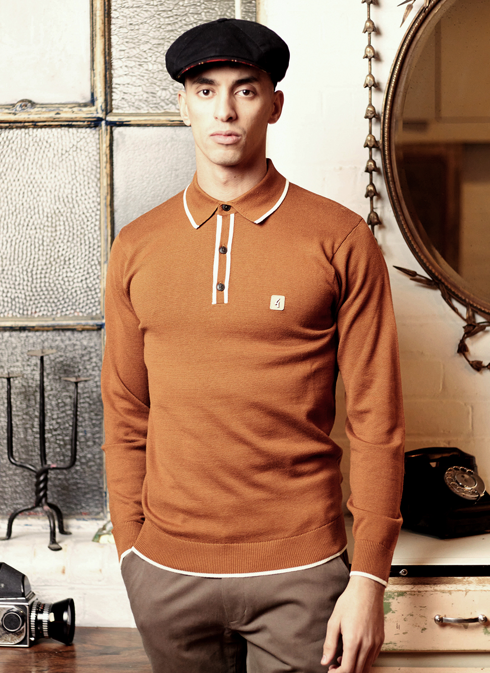 Gabicci Lineker Walnut Knitted Long Sleeve Polo Mod Shoes