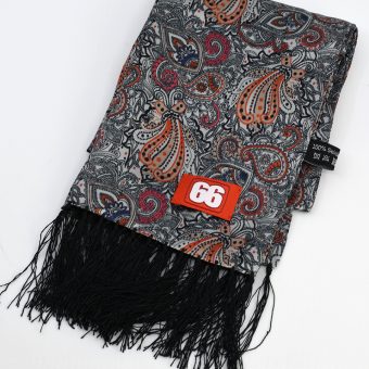 Silver Paisley Silk Scarf by 66 Clothing - Inspired By John Lennon Beatles 66 Rain Photo Shot Image