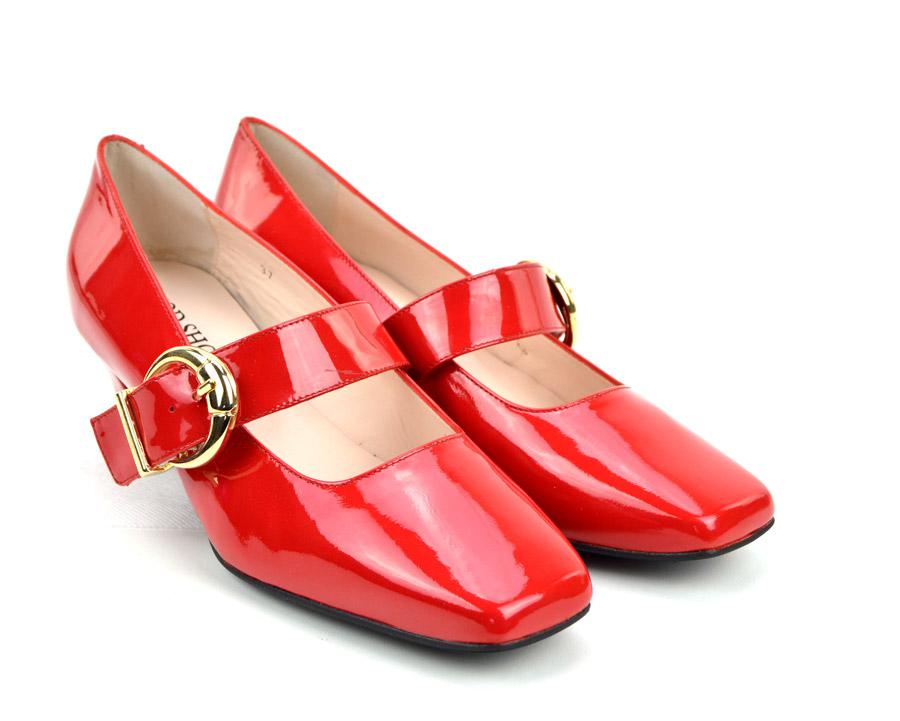 The Lola In Red Patent Leather Mary Jane 60s Style Ladies Shoes By