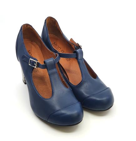 The Dusty In Jeans Blue Plain Leather – Ladies Retro T-Bar Shoe by Mod ...